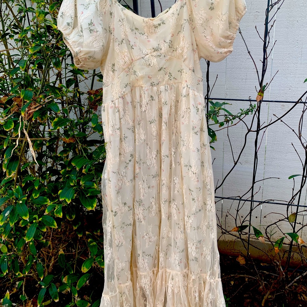 Cottagecore cream Floral Princess Dress